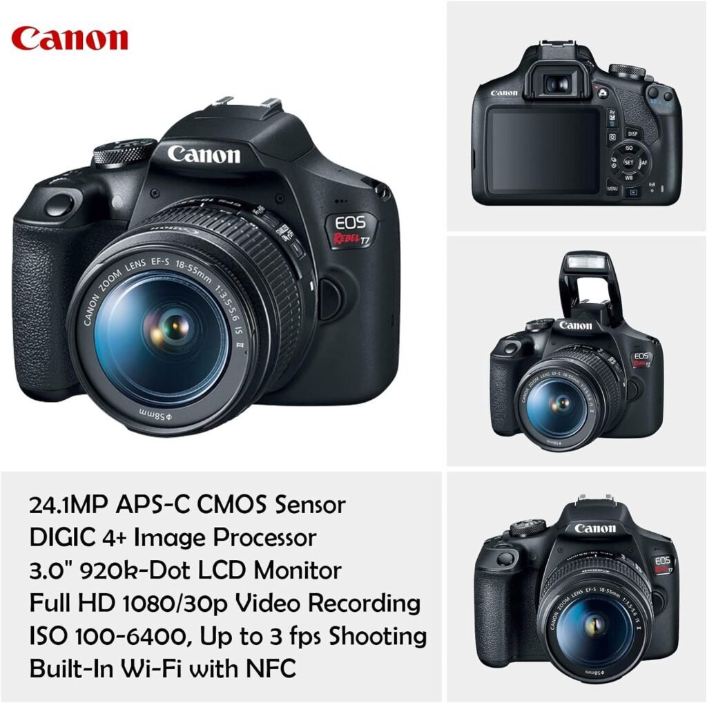 Canon EOS Rebel T7 DSLR Camera with 18-55mm is II Lens + Canon EF 75-300mm f/4-5.6 III Lens and 500mm Preset Lens + 32GB Memory + Filters + Monopod + Professional Bundle