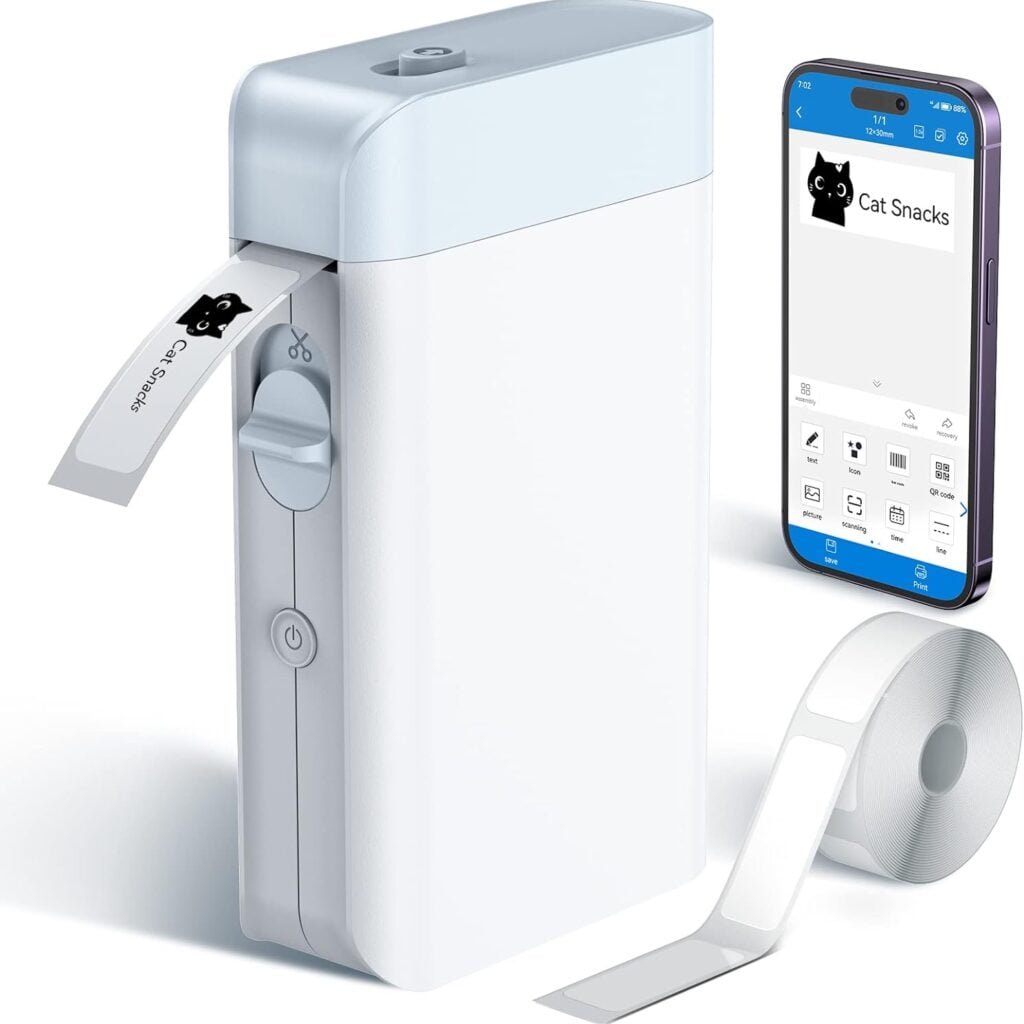 BAQICK Label Maker Machine with L1 Roll Label tape, Thermal Bluetooth USB Rechargeable Portable WP9510 Label Printer, Monochrome Mini Label Makers for Teacher Supplies, Home, Office