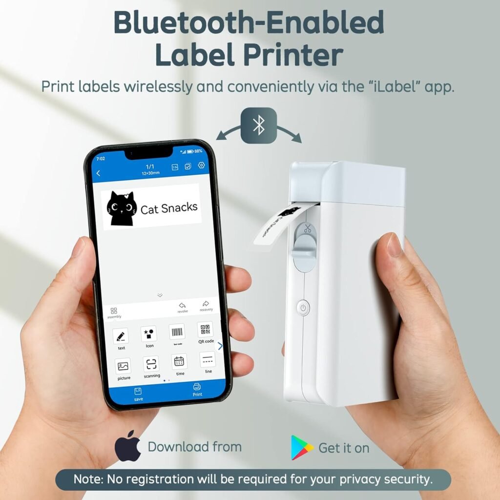 BAQICK Label Maker Machine with L1 Roll Label tape, Thermal Bluetooth USB Rechargeable Portable WP9510 Label Printer, Monochrome Mini Label Makers for Teacher Supplies, Home, Office