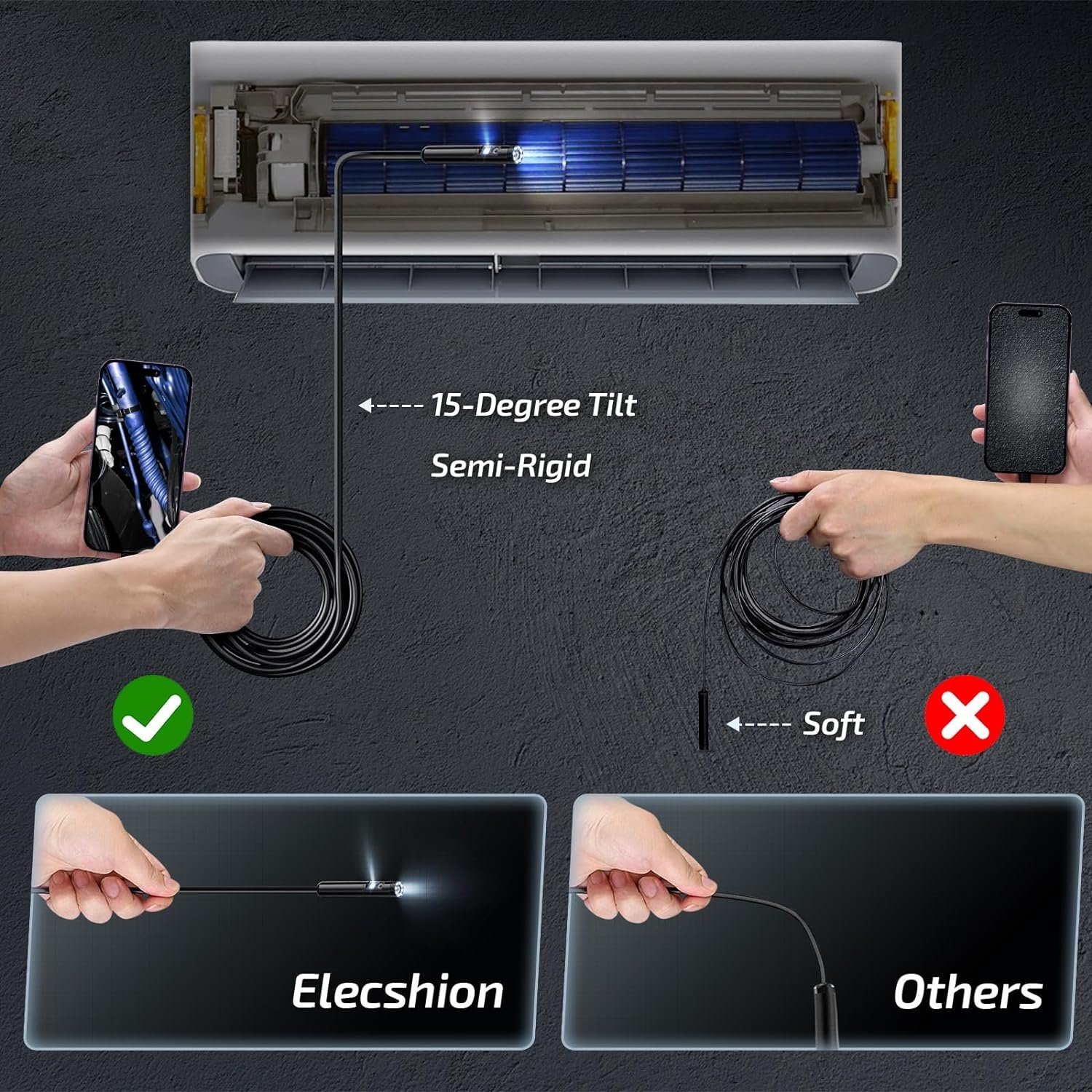 VEVOR Dual Lens Endoscope Camera – 49.2ft Cable, 4.3" Screen, 8mm Probe