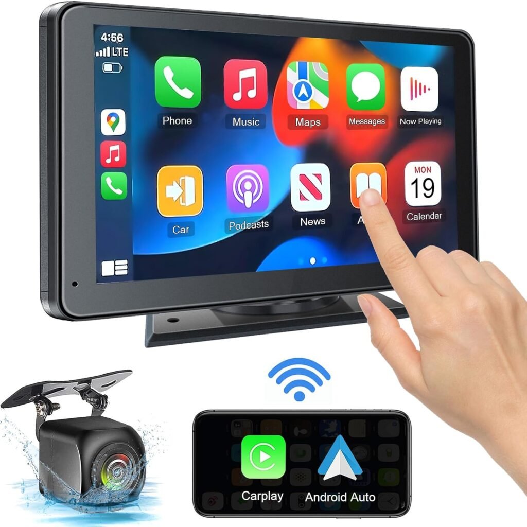 PASLDA Portable Newest Wireless Apple CarPlay and Android Auto Screen for Car, 7 HD Touch Screen Car Stereo with Mirror Link, Bluetooth 5.2, Backup Camera, AUX,FM Transmitter for All Vehicles PASLDA Portable Newest Wireless Apple CarPlay and Android Auto Screen for Car, 7 HD Touch Screen Car Stereo with Mirror Link, Bluetooth 5.2, Backup Camera, AUX,FM Transmitter for All Vehicles